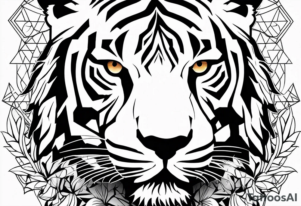 Tiger silhouette with sacred geometry and shapes. Tree of Life growing through the tiger tattoo idea