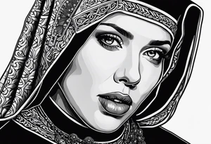 Scarlett Johansson as a nun with hand holding rosary tattoo idea