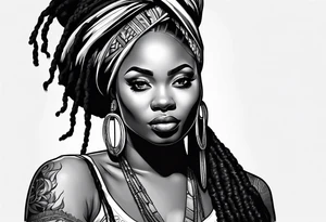 African woman with locs tattoo idea