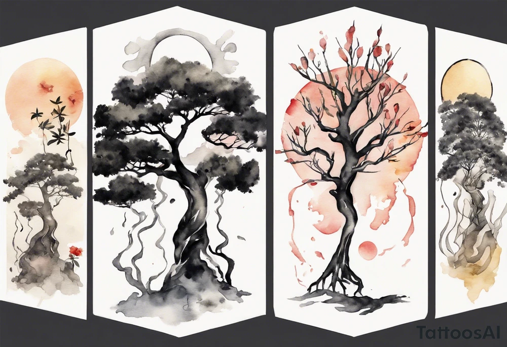 a tree that turns into a black woman reaching for the sun tattoo idea