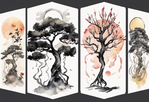 a tree that turns into a black woman reaching for the sun tattoo idea