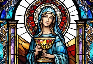 holy saint woman stained glass holding a chalice tattoo idea