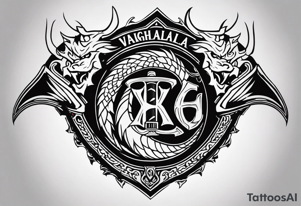 Valhalla sword shield dragon axe tattoo idea