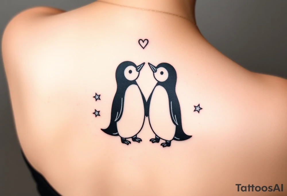 Penguin couples tatto with stars tattoo idea