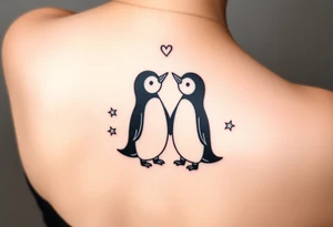 Penguin couples tatto with stars tattoo idea