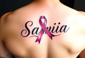The name Samia. With a breast cancer (in pink) ribbon flowing off the a. tattoo idea