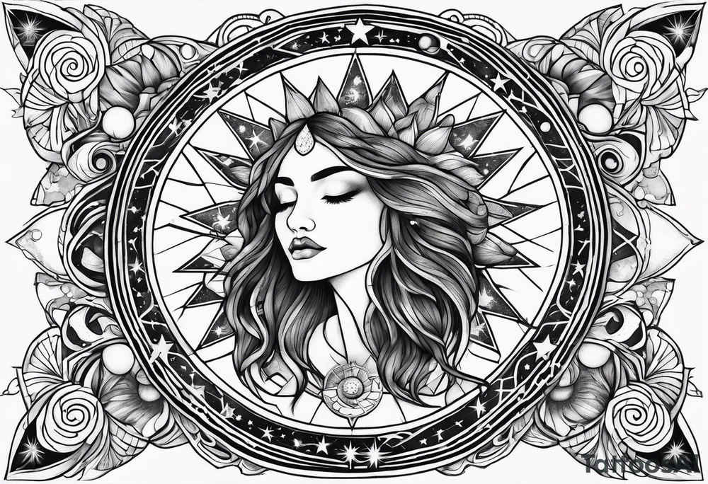 Mother earth celestial stars moon sun tattoo idea