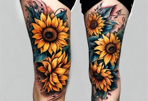 Leg sleeve sunflower tattoo idea