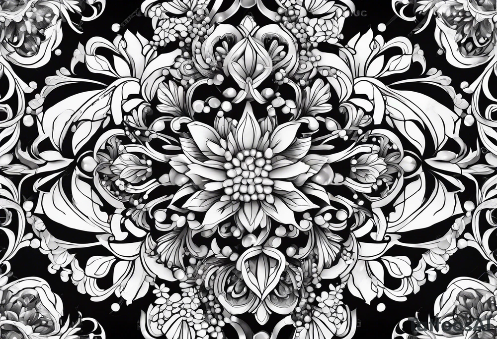 Black and white jewels and gemstones with floral tattoo idea