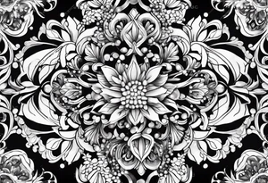 Black and white jewels and gemstones with floral tattoo idea