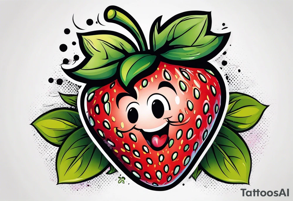 Single Strawberry new school tattoo idea