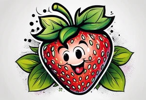 Single Strawberry new school tattoo idea