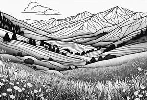 hills, wildflowers, sunshine, no trees,  small on forearm, fine lines tattoo idea