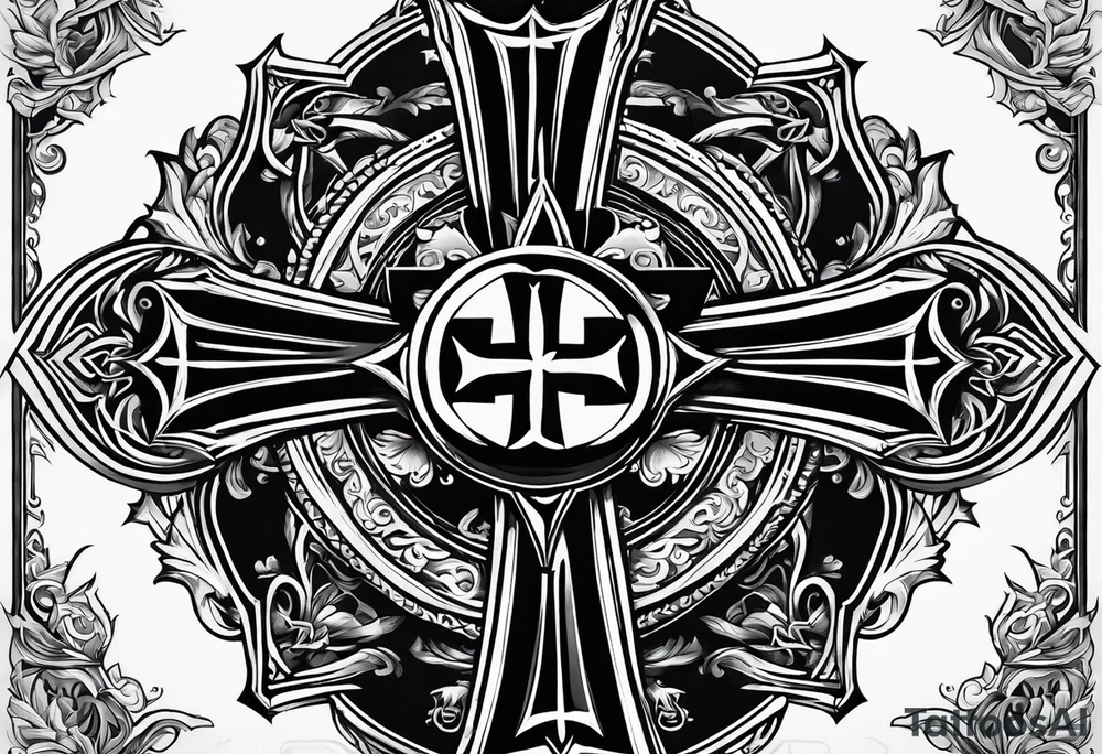 Maltese cross with negative space jesus on the cross in the middle tattoo idea