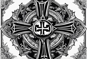 Maltese cross with negative space jesus on the cross in the middle tattoo idea
