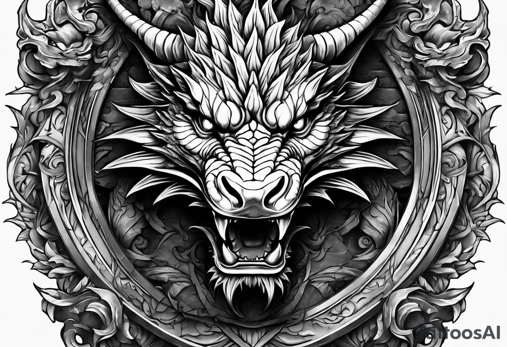 Dragon after a fight holding on 2 broken roman columns tattoo idea