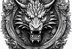 Dragon after a fight holding on 2 broken roman columns tattoo idea