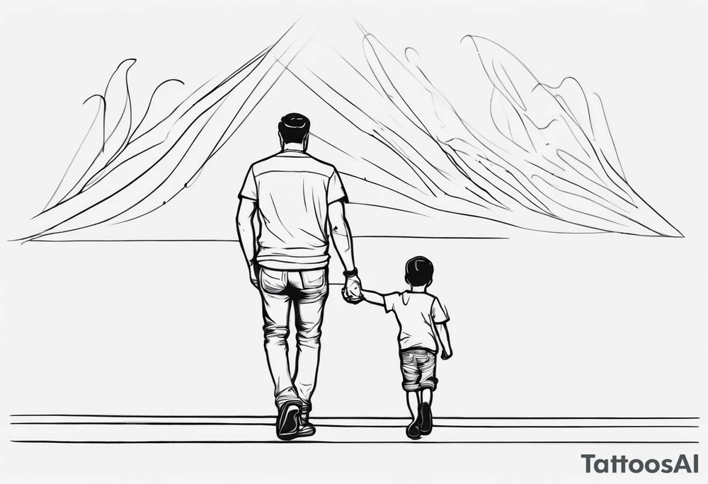 dad and son walks away line drawing tattoo idea