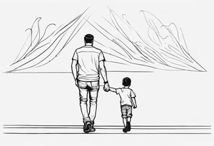 dad and son walks away line drawing tattoo idea