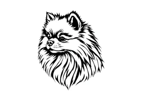 A silhouette stencil style drawing of a cute long haired Pomeranian tattoo idea