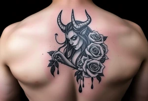 tribal demon woman with roses and blood tattoo idea