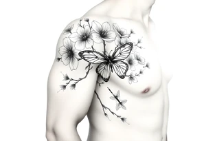 Cherry blossom with butterfly and dragonfly tattoo idea