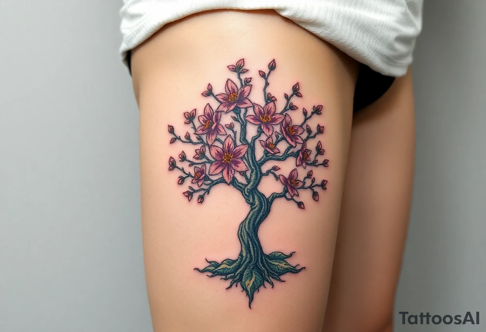 Flowering hawthorne tree tattoo idea