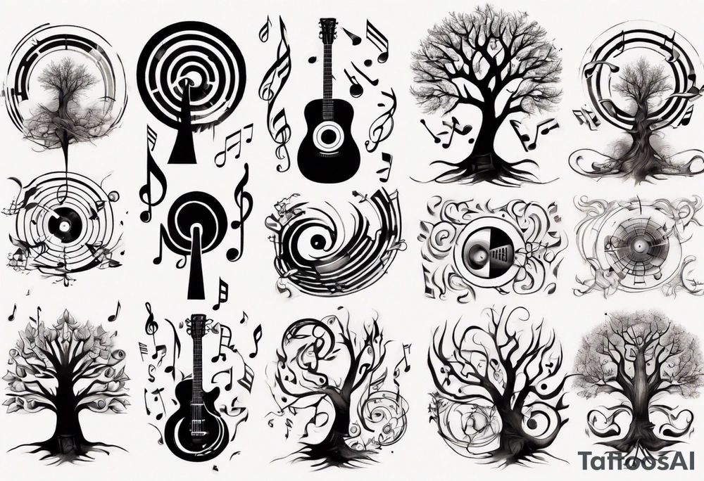 music speaker note tree stave tattoo idea