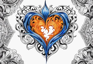 blue and orange flame in a heart shape tattoo idea