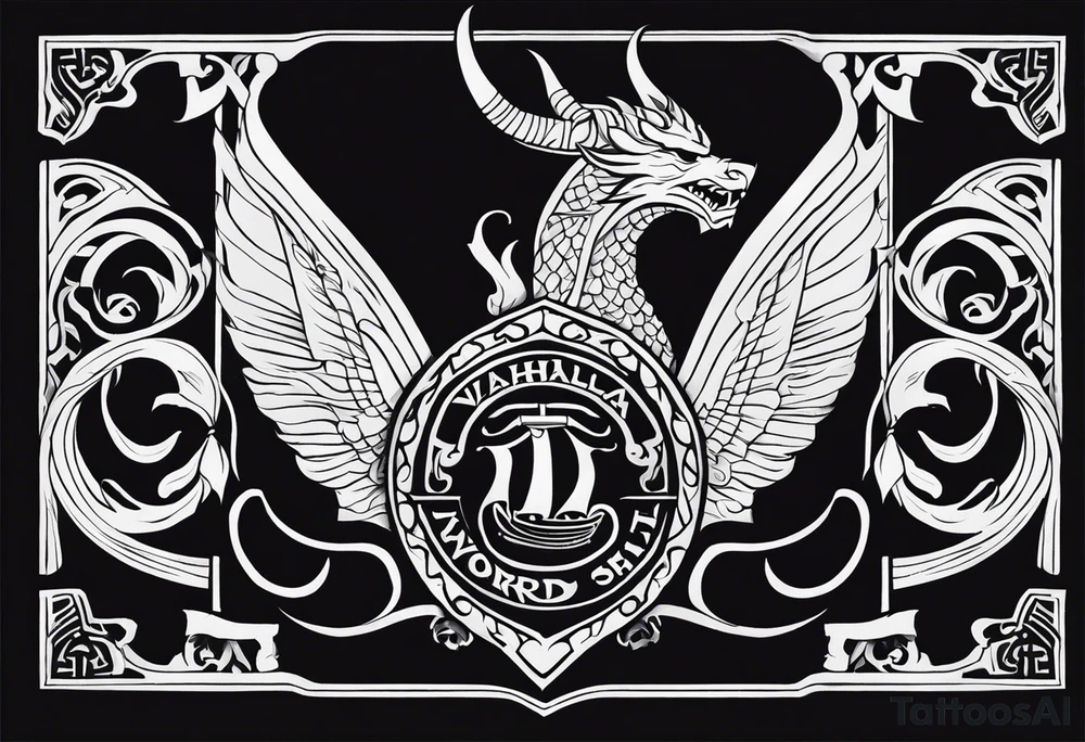 Valhalla sword shield viking ship dragon head tattoo idea Valhalla sword shield viking ship dragon head tattoo idea