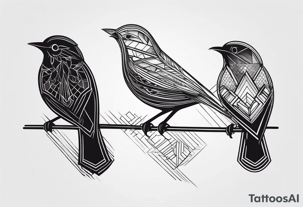 Geometric small bird minimal lines tattoo idea
