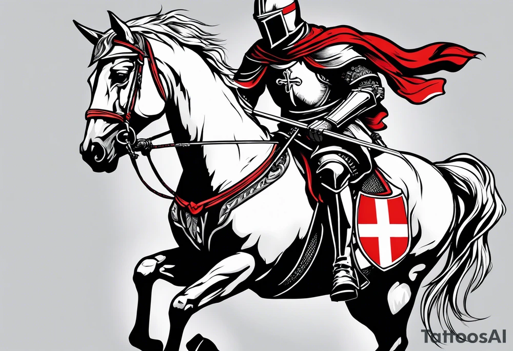 Templer knight on horse with sword and shield with red cross tattoo idea