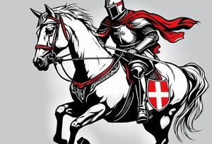 Templer knight on horse with sword and shield with red cross tattoo idea