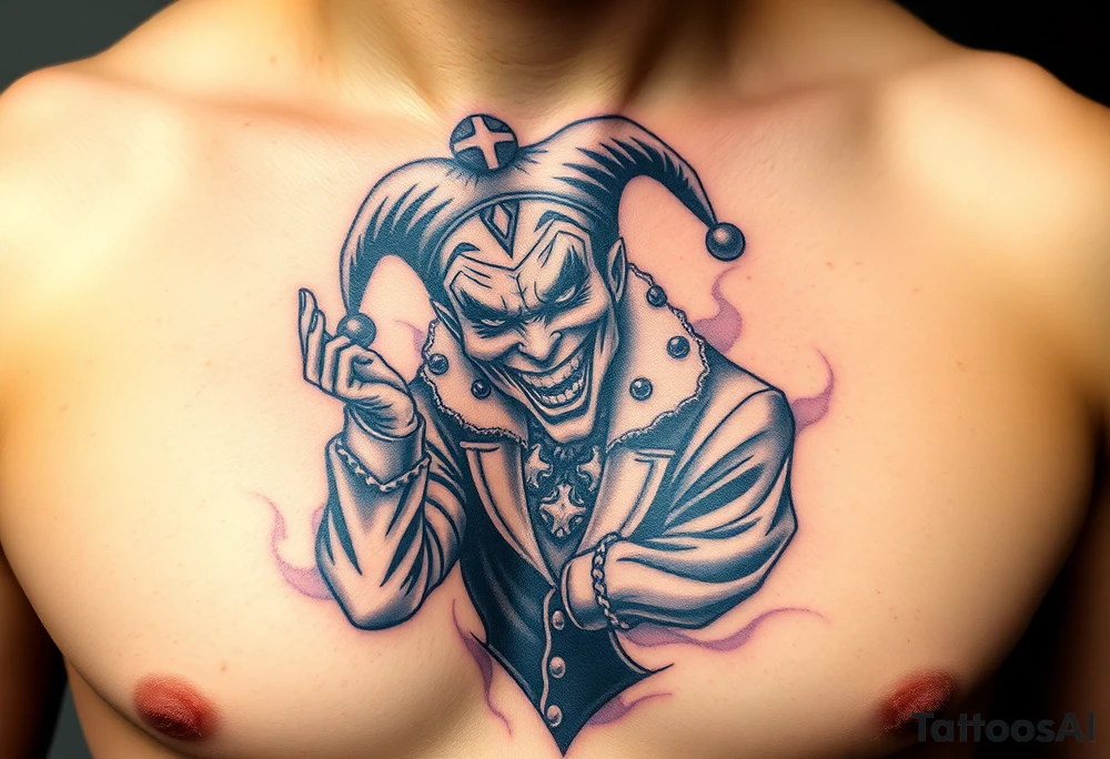 jester coming out of smoke tattoo idea