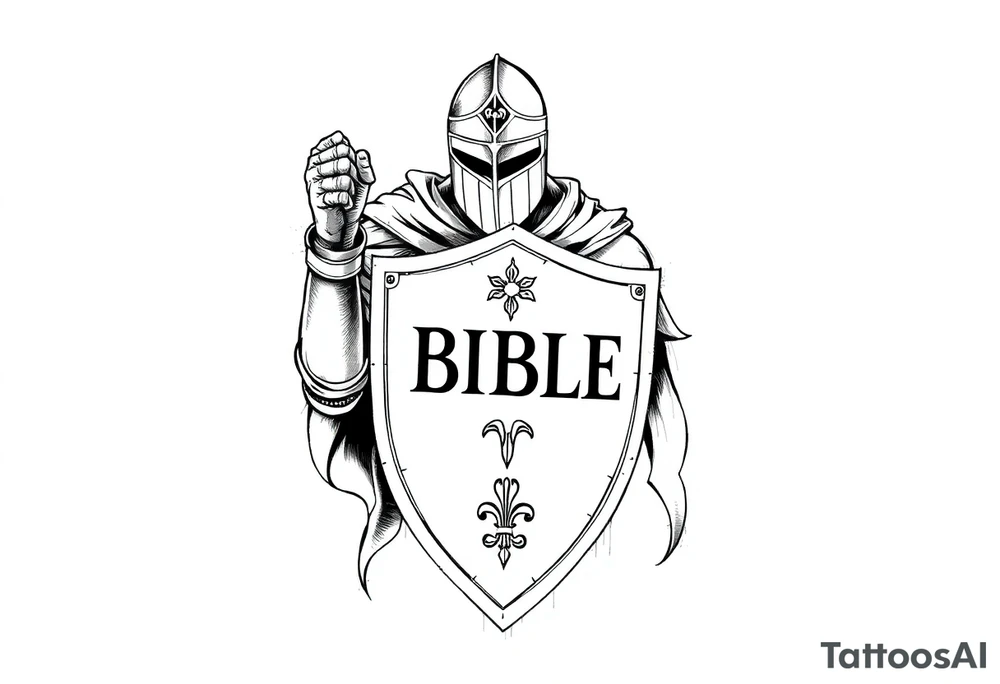 A knight with a bible on his shield tattoo idea tattoo idea