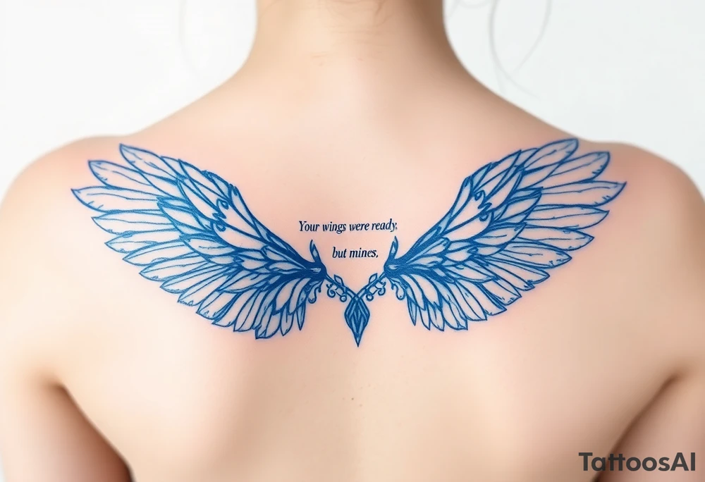 Your wings were ready but mines were not, blue tattoo idea