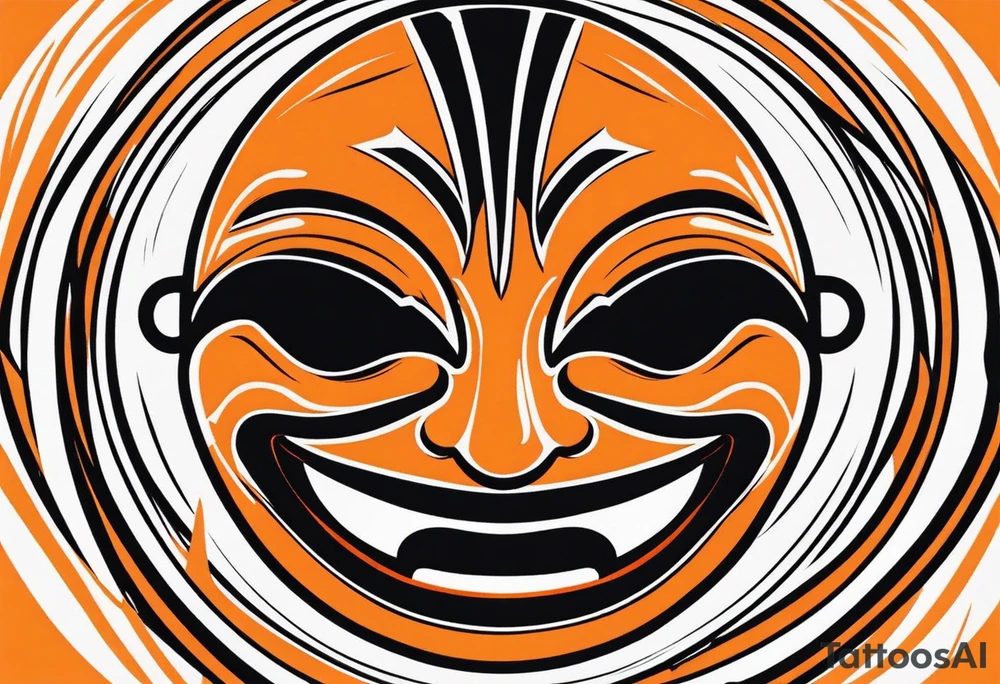Laughing mask that is orange and black simplistic tattoo idea