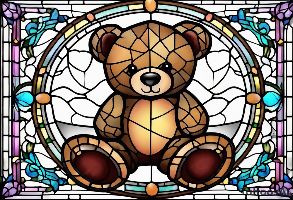 Teddy bear stained glass tattoo idea