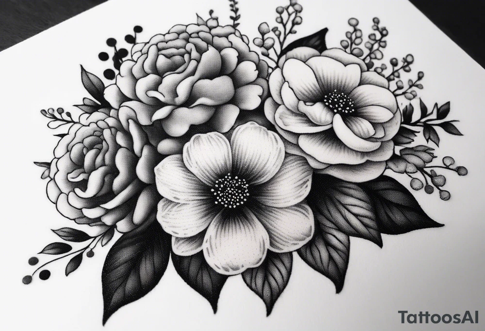 Small bouquet of flowers tattoo idea