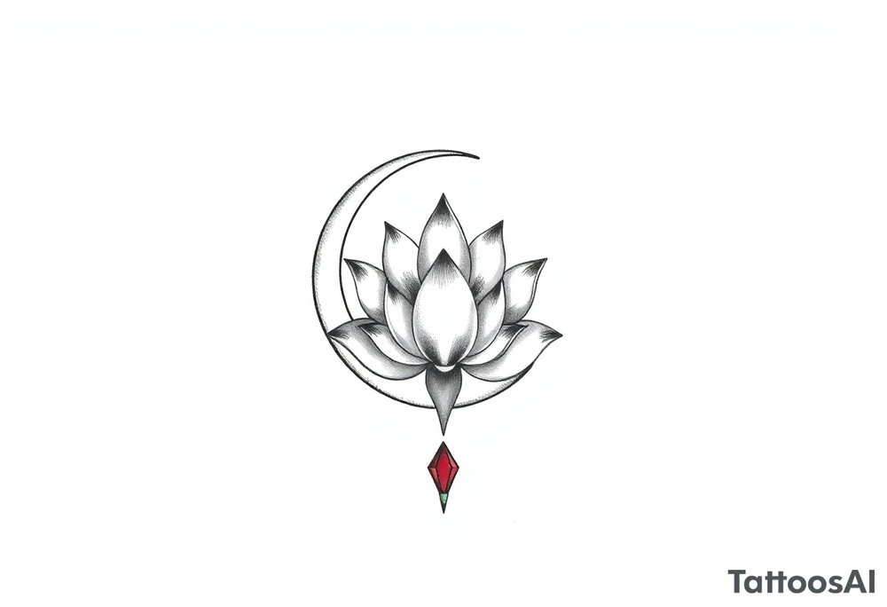 small crescent moon with lotus flower tattoo idea
