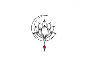 small crescent moon with lotus flower tattoo idea