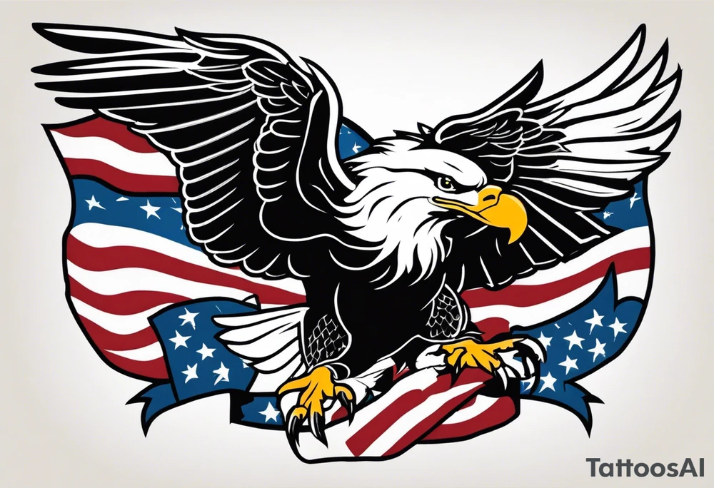 American eagle holding American flag in beak while holding anchor in talons tattoo idea