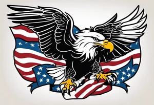 American eagle holding American flag in beak while holding anchor in talons tattoo idea