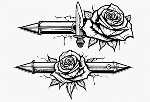 dagger cutting through a rose with blood sprayed around tattoo idea