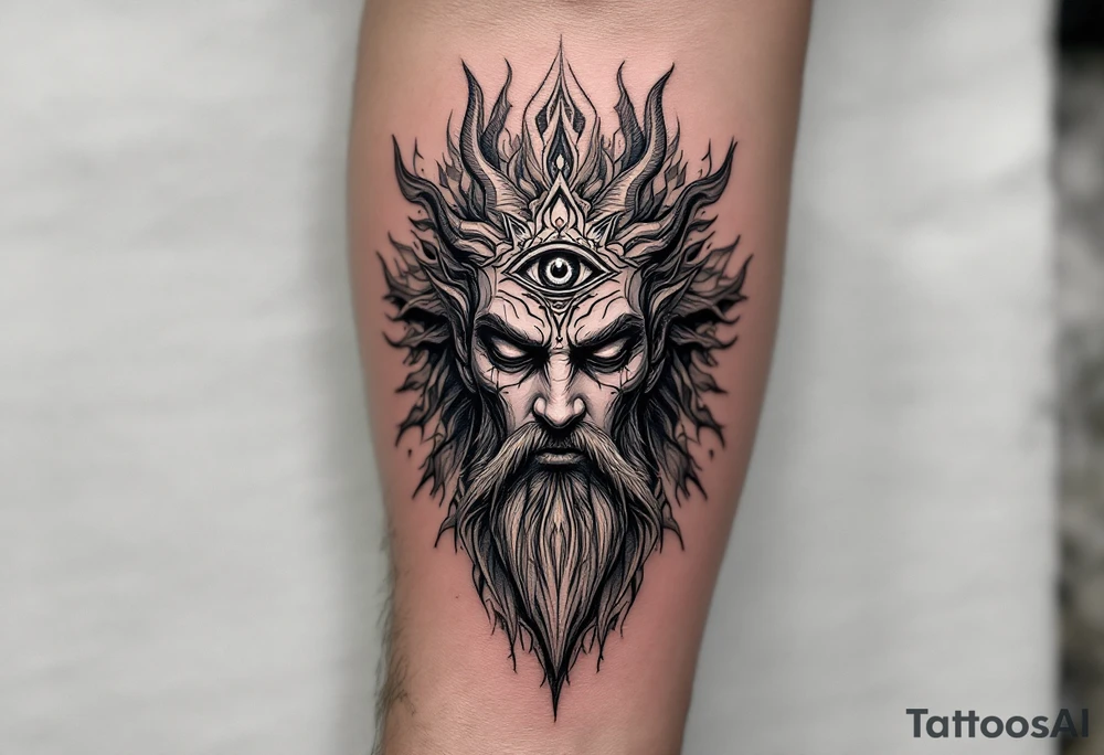 beautiful dmt deity with 3rd eye open tattoo idea