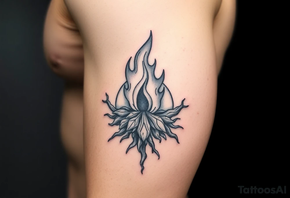 flame in a heavy roots sphere tattoo idea