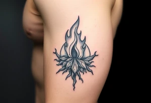flame in a heavy roots sphere tattoo idea
