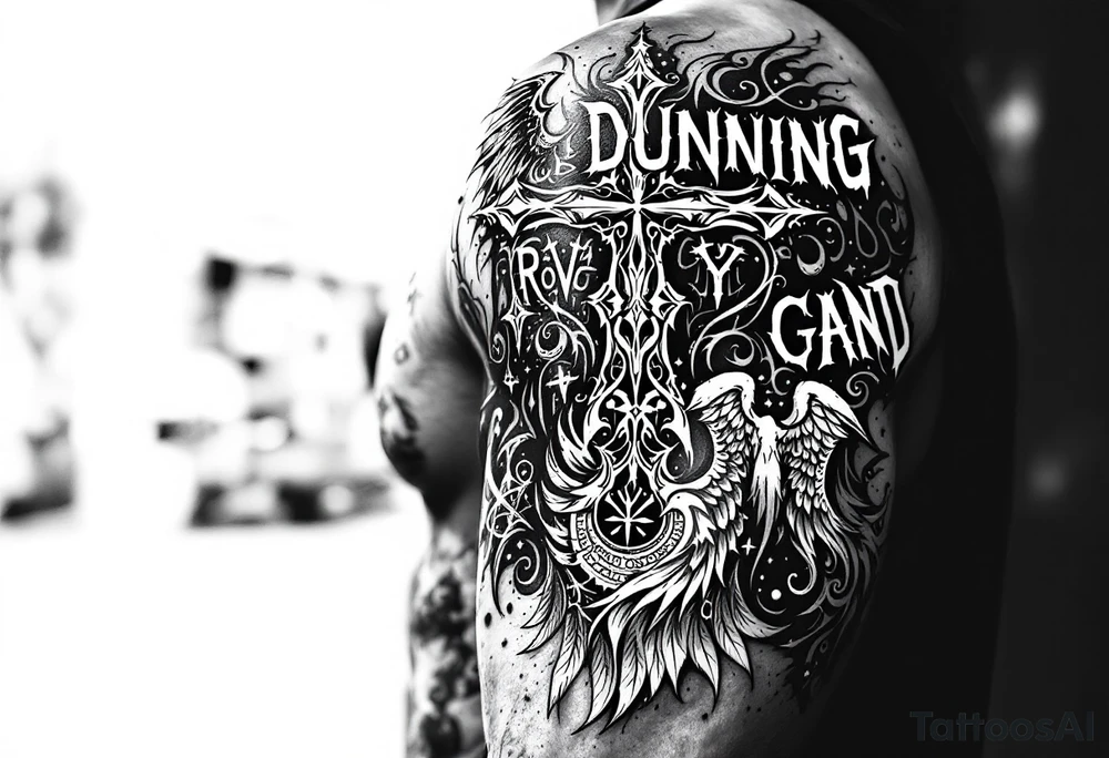 Dunning, Romanian theme,cross,tribal patterns, bird wings tattoo idea
