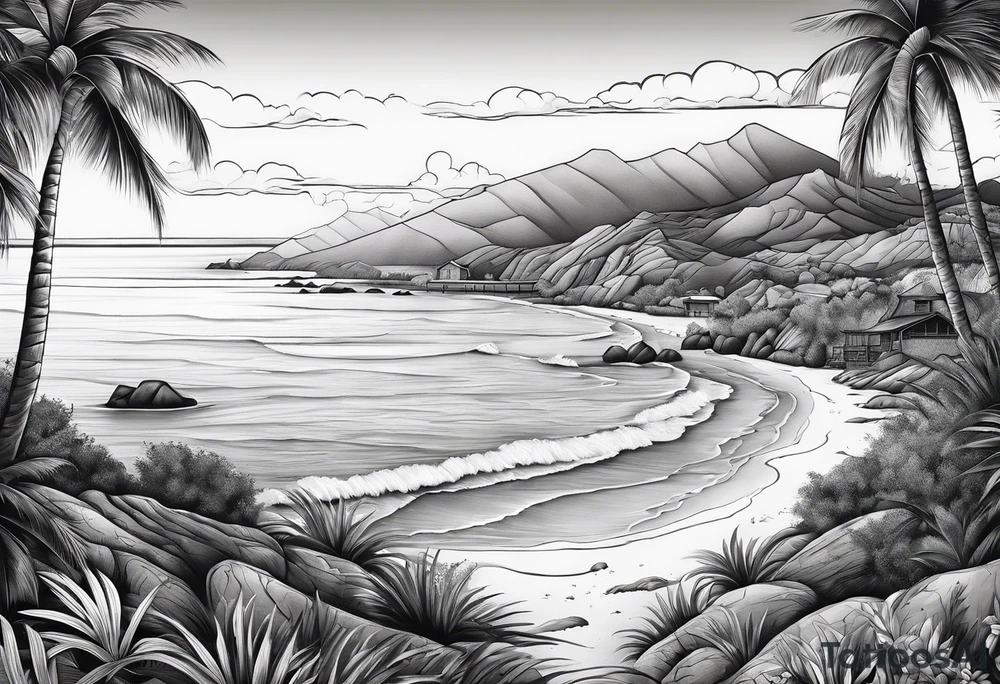 Beach landscape hills behind tattoo idea