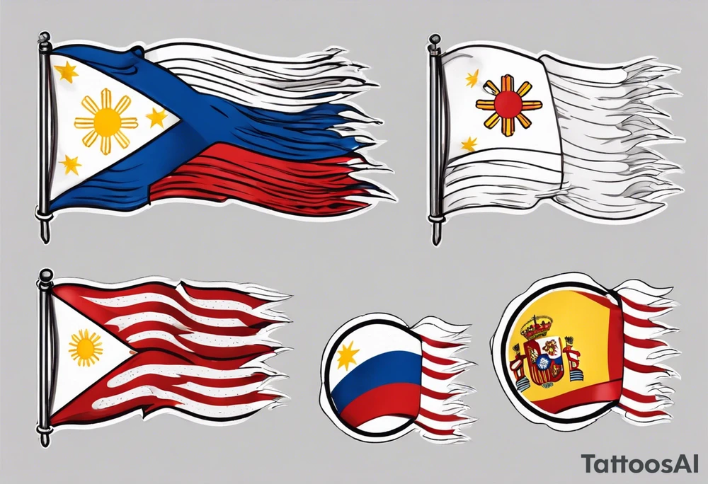 A single waving flag that is the Philippine flag to the left and the Spanish flag to the right tattoo idea